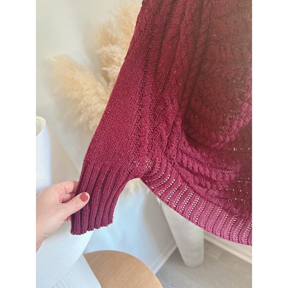 Anthro Angel of the North Poncho Sweater Size XS Burgundy Dolman Sleeve - Picture 6 of 10